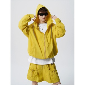 Men's Hooded Windbreaker <b>Jacket</b> Gray Polyester Zipper Closure Streetwear Loose Fit Spring Outdoor Wear - Product Image 4