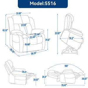 Poltrona Reclinabile Elettrica Marrone Medio, Capacità 350 LBS, Doppio Motore, Posizione Infinita, Massaggio a Vibrazione a 8 Punti, per Ospedali - Product Image 6