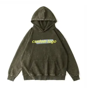 Ensemble de survêtements pour hommes en coton épais, comprenant un sweat à capuche personnalisé délavé à l'acide avec fermeture éclair intégrale et impression en relief, et un pantalon de survêtement délavé à l'acide - Product Image 5