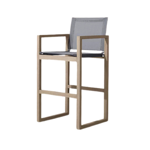 Chaise de bar d'extérieur minimaliste en teck massif avec assise et dossier en toile résistante aux intempéries, mobilier moderne pour l'hôtellerie - Product Image 1
