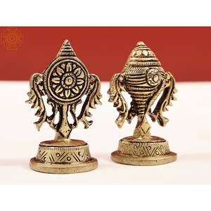 Exóticas Esculturas Hechas a Mano en India de 2 Pulgadas con Símbolos Vaishnava (Par), Concha y Chakra - Product Image 2