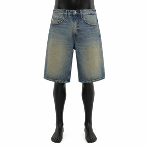 Pantalones Cortos Bermuda de Mezclilla Lavada para Hombre, Cintura Media, Cierre con Cordón, Estilo Casual, Tela de Poliéster/Algodón Transpirable - Product Image 1