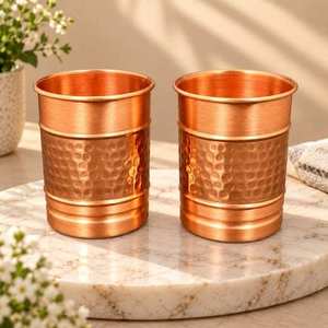 Vaso Moderno de Cobre Martillado con Tapa Roscada, Antiderrames, Portátil, de Pared Simple, para Bebidas Frías, Uso en Fiestas, Apto para Microondas y Lavavajillas - Product Image 1