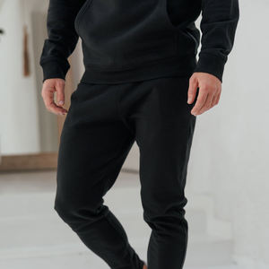 Men's Vintage Black Cotton Sweatpants Elastic Waist Casual Joggers Side Pockets Midweight Knitted Autumn Wear - Product Image 4