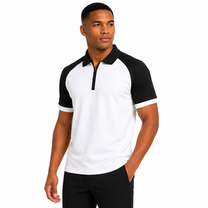 Wholesale Men's Knitted Pique Cotton Raglan Sleeve Shirt Zipper Placket Contrast Panel Sportswear Breathable Anti-Wrinkle Tennis - Product Image 5