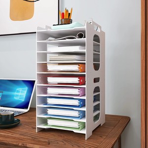 <b>Pine</b> Wood White <b>Desk</b> Organizer Tower - 10-Tier File Storage Wholesale - Product Image 1