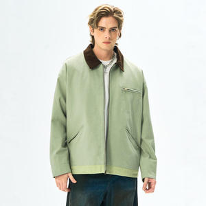 Veste décontractée en polaire pour homme, verte, col rabattu, fermeture éclair, coupe-vent, pour l'automne - Product Image 3
