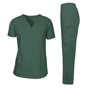 <b>Women</b> Green <b>Scrub</b> <b>Set</b> Cotton Polyester Woven Hospital Uniforms with Needle Detection Feature sustainable <b>scrubs</b> recycled fabric - Product Image 1