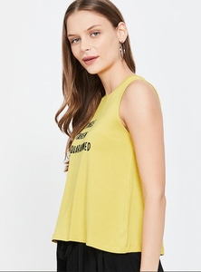 Débardeur jaune sans manches pour femme avec imprimé Quarantined, col rond, en coton tricoté décontracté - Product Image 6