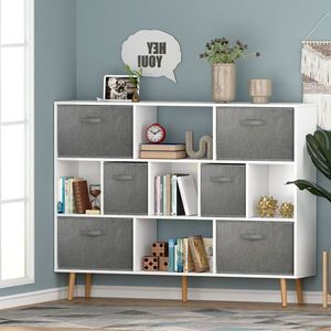 Libreria Moderna Industriale Bianca Solida, Arredamento Minimalista per Soggiorno o Ufficio, Disponibile in Vari Stili di Pannelli in Legno Massello - Product Image 2
