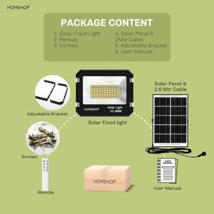 Projecteur solaire Homehop 40 watts, lampe murale extérieure étanche LED automatique sans fil pour jardin, balcon, allée, pelouse, terrasse - Product Image 6