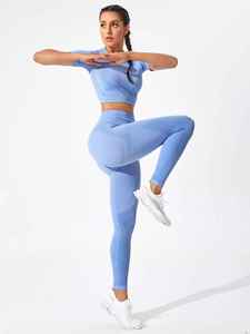 Conjunto de Yoga para Mujer de Último Diseño, 2 Piezas, Cintura Alta, Sólido, Transpirable, Cintura Elástica, Ropa Deportiva, Precio Económico al por Mayor, Hecho en Pakistán - Product Image 3