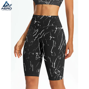 High-Waisted Yoga Shorts Marble Print Compression Workout, Quick-Dry Stretchy <b>Tummy</b> <b>Control</b> Fitness Wear Ladies Shorts - Product Image 2