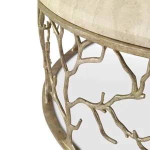 Table basse ronde moderne avec plateau en marbre et base en métal à design de branches pour le mobilier de salon - Product Image 2