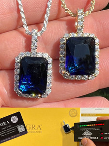Classic Silver Plated Sapphire Pendant Necklace With Emerald Cut Stone Bezel Setting Unisex Fashion Jewelry Gift - Product Image 3