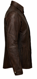 Men's Brown Leather Shirt Jacket Casual Turn-down Collar Regular Sleeve Solid Color Slim Fit Autumn Wear - Product Image 3