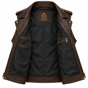Gilet sans manches noir en PU 440g pour homme, imprimé par transfert thermique, fermeture éclair, taille ceinturée, toutes saisons, coupe-vent, pour moto - Product Image 2