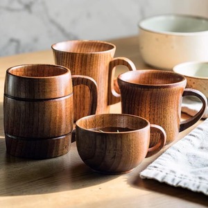 Wholesale Handmade Wooden Tea <b>Cup</b> with Handle Natural Wood Coffee Juice Milk Mug <b>Camping</b> <b>Cups</b> - Product Image 2
