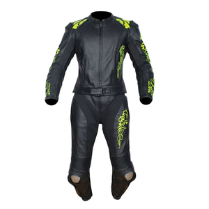 <b>Boys</b>' <b>Black</b> Leather High Protection Motorcycle <b>Suit</b> with Neon Green Flame Design Full Sleeve Windproof Racing Wear All Seasons - Product Image 6