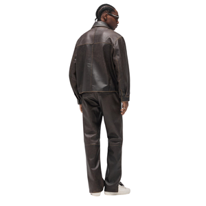 Blouson utilitaire en cuir véritable marron foncé pour homme, col ouvert, fermeture éclair dissimulée, poche zippée sur la poitrine, poches à rabat, vêtements d'extérieur personnalisés - Product Image 2