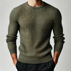 Pull en tricot 100 % coton pour homme, coupe droite, col montant zippé, motif uni, manches classiques, séchage rapide, respirant, automne - Product Image 2