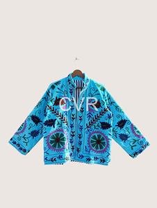 เสื้อโค้ทกำมะหยี่คอจีนสำหรับผู้หญิงไซส์ใหญ่ แขนยาว ปักลายดอกไม้ด้วยมือ สไตล์จีน เสื้อคลุมฤดูหนาว - Product Image 2