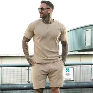 Conjunto de Camiseta y Pantalones Cortos de Verano de Algodón Ecológico Vintage, Unisex, de Dos Piezas para Hombre - Product Image 1