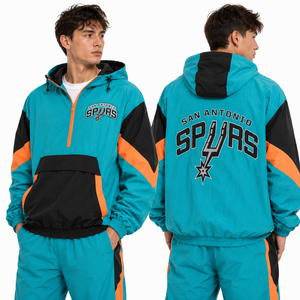 Chaqueta Cortavientos Varsity con Capucha, Cierre Completo, Gráfico del Equipo Bordado, Paneles de Bloques de Color, Ligera, Resistente al Agua, Informal, para Exteriores - Product Image 3