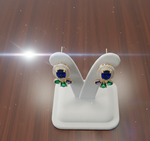 Boucles d'oreilles ovales bleues hydrogénées vertes pour mariage, en argent sterling 925 plaqué or 18 carats, idéales pour les fêtes, cadeau pour elle - Product Image 2