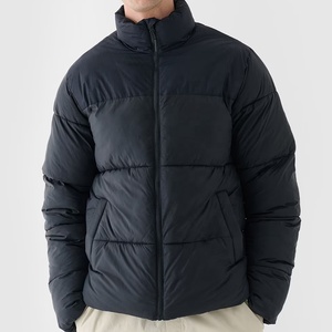 Men's Black Puffer <b>Jacket</b> Windproof Stand Collar Zipper Closure Casual Winter Coat Thick Polyester Wadding Regular Fit 2026 - Product Image 1