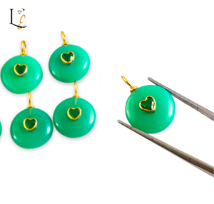 Pendentif en Chrysoprase Naturelle Ronde avec Incrustation de Zircon, Bijou en Argent Sterling 925, Breloques, Prix de Gros, Approvisionnement en Gros - Product Image 1
