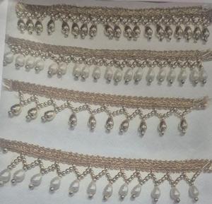Ribete de encaje con flecos de cuentas doradas, borde decorativo de perlas acrílicas, borla de lujo tradicional hecha a mano para prendas, cortinas y decoración del hogar. - Product Image 4