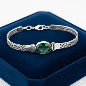 Bracelet chaîne ajustable Samrat Jewels tendance en argent plaqué 925 fait main, style bohème chrétien, avec topaze bleue taille ovale, cadeau pour femme - Product Image 3