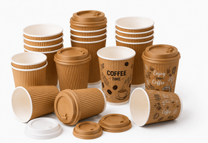 Wholesale Biodegradable Eco-Friendly <b>Disposable</b> BROWN WHITE Kraft Ripple Wall 12 OZ Paper Hot Coffee Drinks <b>Cup</b> Lid Office Home - Product Image 4