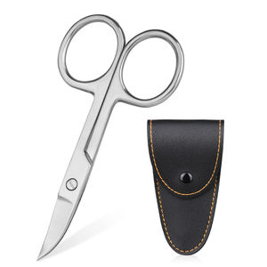 Ciseaux à cuticules classiques finition argentée avec étui en cuir de protection, outil de soin personnel en acier inoxydable durable - Product Image 1