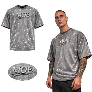Camiseta de hombre con pedrería termoadhesiva, algodón de alto gramaje, estilo oversize, streetwear, logotipo personalizado, producción a granel de fábrica OEM - Product Image 1