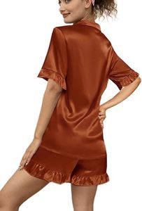 Chemise de nuit en satin de soie pour femmes, manches courtes, col en V, couleur unie, vêtements de nuit élégants, ensemble haut et short d'été, taille XS à 4XL - Product Image 4