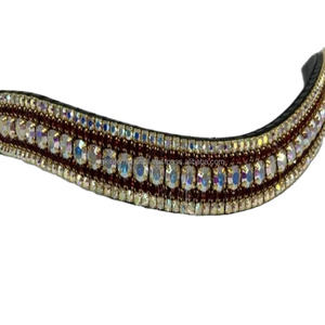 Bandas para cejas de caballo de cuero de vaca de grano superior en cuero de lujo con acabado negro, 5 filas de perlas y cristales multicolores, banda para cejas con brida ostentosa - Product Image 1