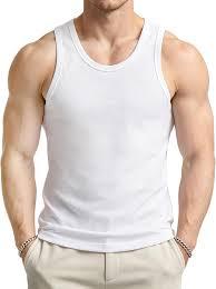 Training 100% Cotton Knitted Casual <b>Men's</b> Gym <b>Vest</b> Breathable Plain Dyed <b>White</b> Front Logo - Product Image 2