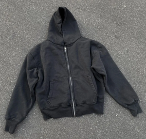 Nouveau design, sweat à capuche épais 100 % coton, effet vintage délavé, personnalisé, effet usé soleil, zippé, pour homme - Product Image 5