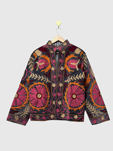 Veste en velours brodée de fleurs, col mandarin, manches longues, style Prairie Chic, vêtements d'automne pour femmes, grande taille - Product Image 1