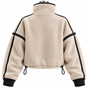 Manteau court en polaire douce pour femme, style ceinture, patchwork, fermeture éclair intégrale, confortable, collection hiver 2027, haute qualité - Product Image 4