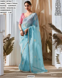 Noor <b>Orange</b> Traditional Winter Summer Moisture Wicking Wrinkle Free Party <b>Saree</b> - Product Image 3