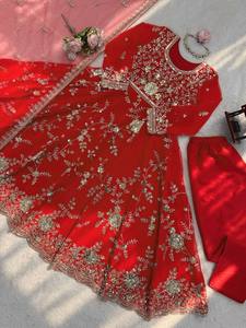 Luxury <b>Red</b> Georgette Anarkali Suit Heavy Gold <b>Sequin</b> & Zari Embroidery Bridal Gown 3-Piece Indian Wedding Party Wear Dress wear - Product Image 6