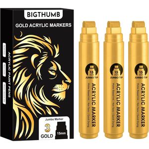 Set di 3 Pennarelli Artistici Dorati con Punta Larga 15mm, Marcatori per Calligrafia, Penna Acrilica Spessa per Pittura su Roccia e Poster, Permanente - Product Image 1