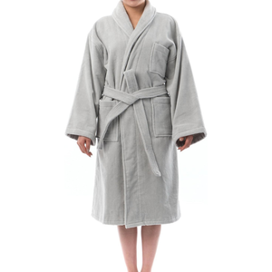 Peignoirs de bain à capuche unisexes de luxe pour hôtel et spa, avec poche avant, design de logo personnalisé, pack combiné, 100% coton, séchage rapide, respirant, couleur gris - Product Image 1