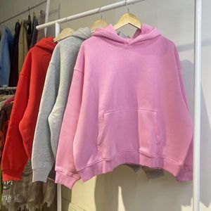 Unisex Oversized Hooded Sweatshirt Solid Color Pocket Long Sleeve Casual Autumn Cotton French Terry Fit Regular Length 2027 - Product Image 3