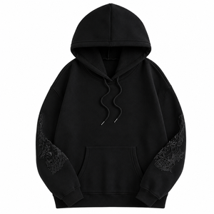 Sweat-shirt à capuche surdimensionné avec broderie florale sur les manches, unisexe, décontracté, en tricot, pour l'automne - Product Image 2