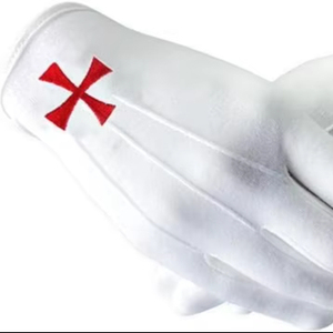 Gants maçonniques pour hommes, en coton blanc, avec croix de chevalier brodée, insignes maçonniques - Product Image 1