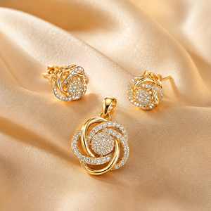 Elegant 14KT Gold Rose Flower Diamond Pendant Set with Stud Earrings Gold Plated Luxury Jewelry for Women Wedding Occasion Wear - Product Image 3